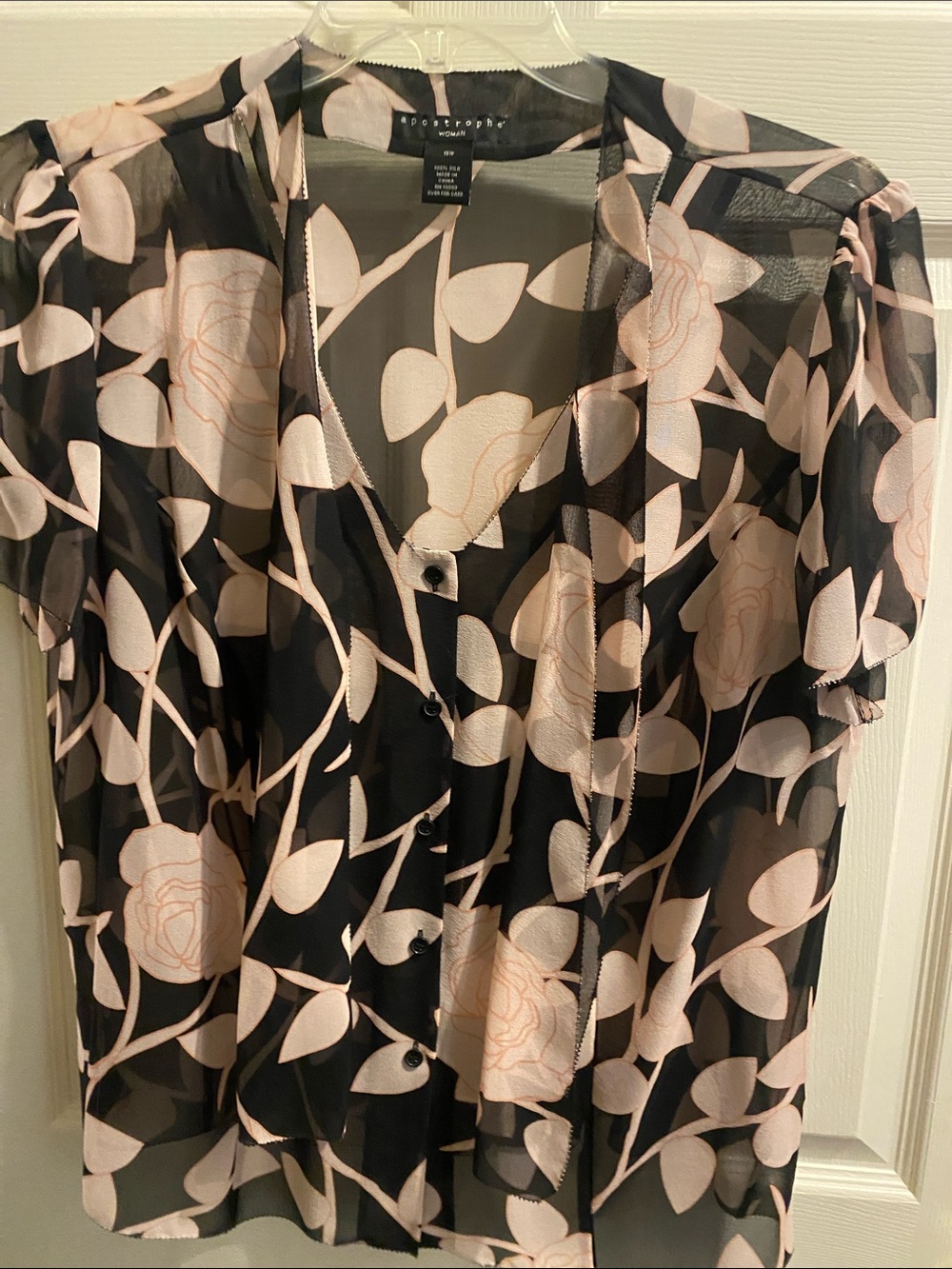 Apostrophe Black Sheer Blouse with Blush Floral Print